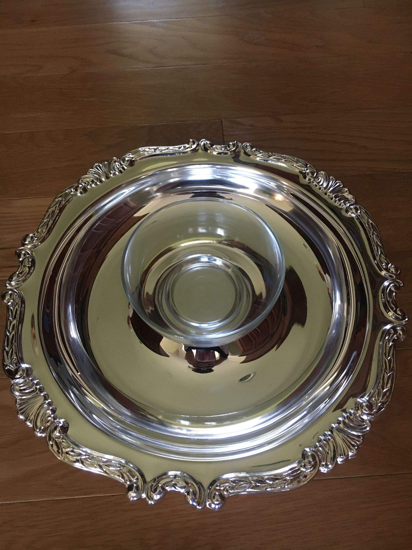 Baroque (Silverplate, Hollowware) Chip & Dip Set Glass Bowl Only by Sheridan Silver Co-1