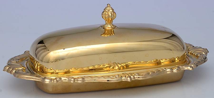 Gold Baroque (Gold Electroplate, Hollowware) 1/4lb Covered Butter with Liner by Sheridan Silver Co-1