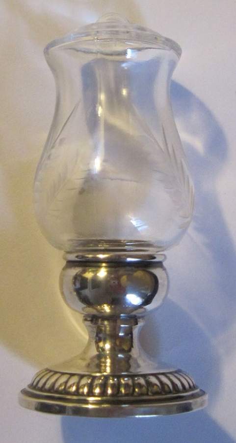 705 (Sterling, Hollowware) Individual Crystal & Sterling Weighted Salt Shaker by Shreve Crump & Low-1