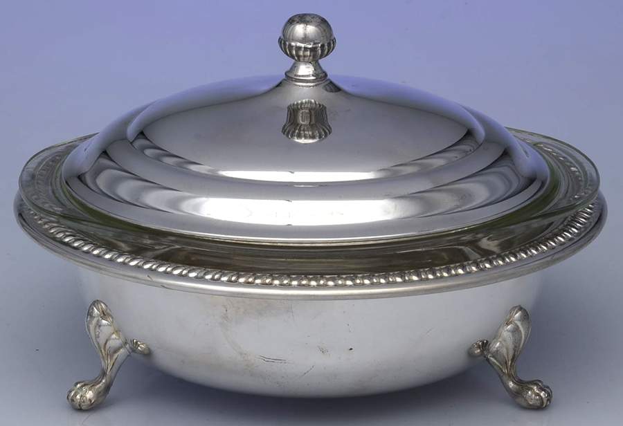 1118 (Silverplate, Hollowware) Plated Round Covered Casserole with Glass by Sheffield Silver Co (USA)-1