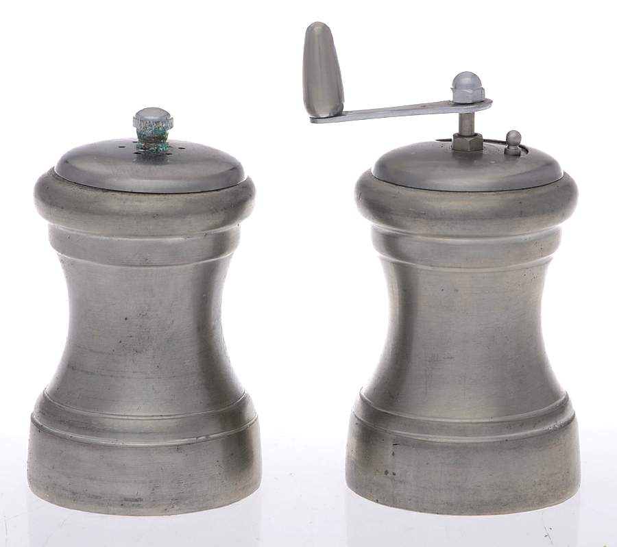 Pewter Hollowware Pewter Salt and Pepper Mill Set by Shuler Pewter-1