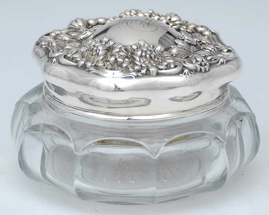 1383 (Sterling, Hollowware) Powder Jar, Crystal Bowl and Sterling Lid by Simons Bros -1