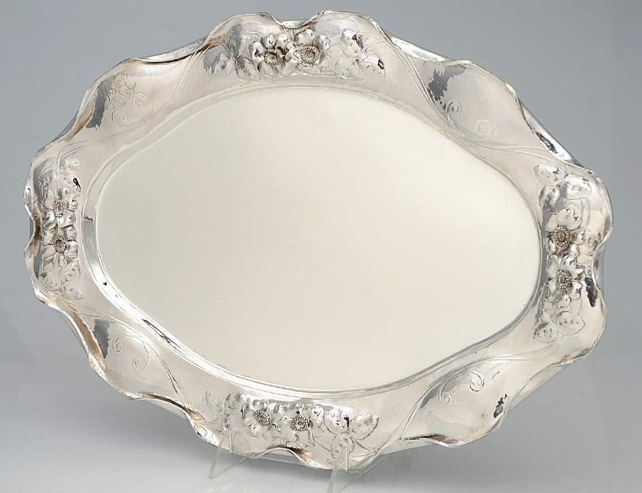 1055 (Sterling, Hollowware) 17" Oval Serving Platter by Shreve Crump & Low-1
