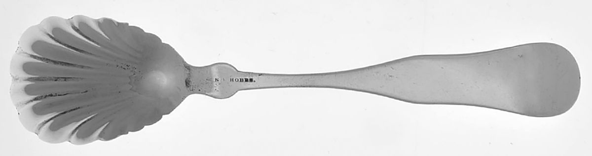 Coin Silver Flatware Sugar Shell Spoon by Samuel F. Hobbs-2