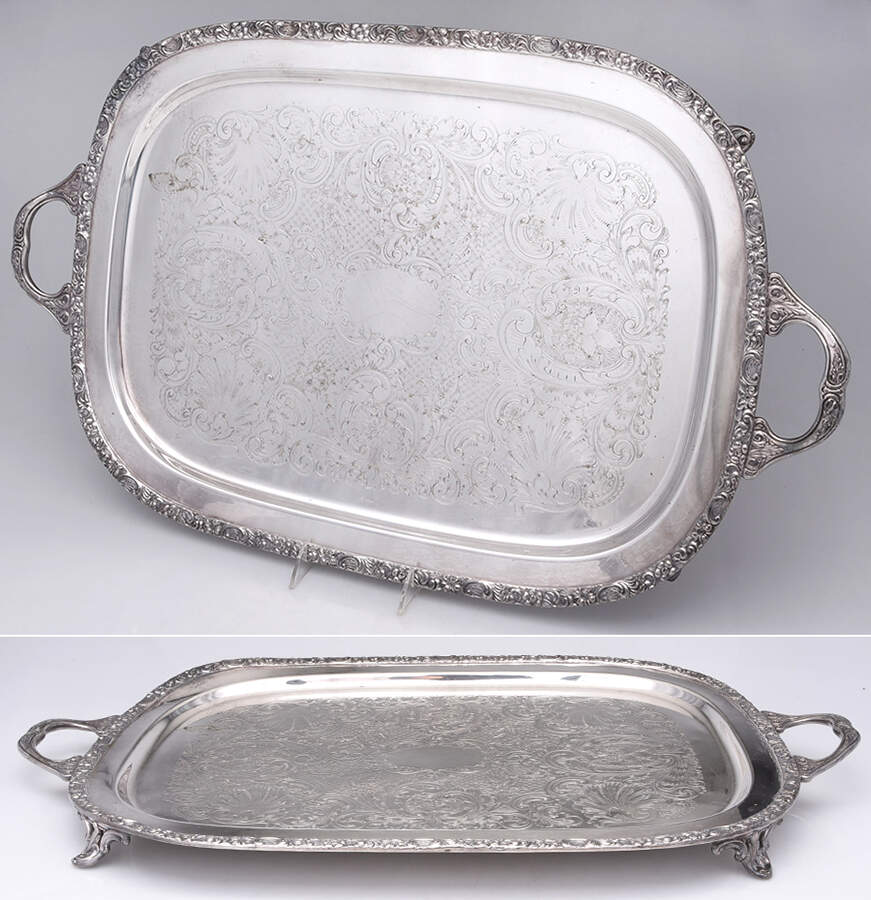 SDN26 (Silverplate, Hollowware) Large Footed Waiter Tray by Sheridan Silver Co-1