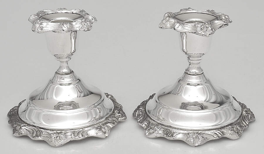 SDN28 (Silverplate, Hollowware) Pair of 4" Console Candleholders by Sheridan Silver Co-1