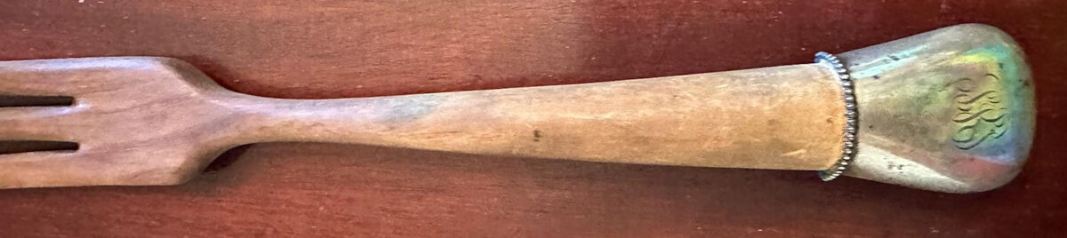 1657 (Sterling) Salad Serving Fork with Wooden Prongs by Simons Bros -1