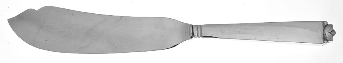 Oak Leaf (Sterling, 1939, No Signature Marks) Hollow Handle Cake Serving Knife Sterling Blade by Old Newbury-1