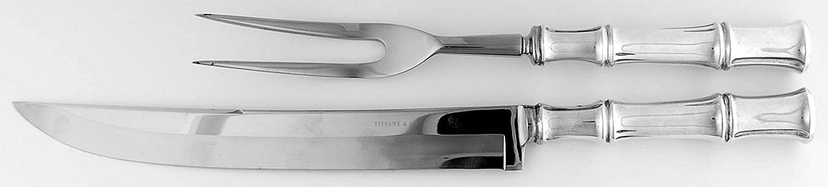 Bamboo (Sterling, 1961) Large 2-Piece Roast Carving Set w/Stainless Blade by Tiffany & CO SILVER-1