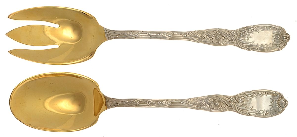 Chrysanthemum (Sterling, 1880) (2 Pc) Solid Salad Set by Tiffany & CO SILVER-1
