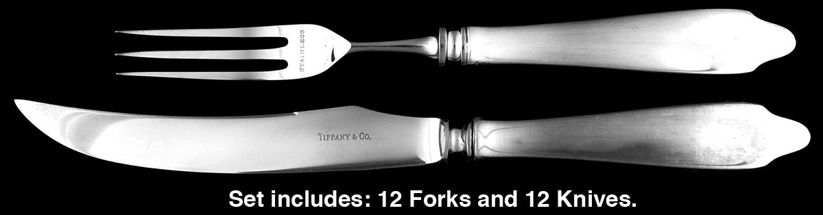 Clinton (Sterling, 1912, M-T-C Stamp) (Set of 12)Bird Ind. Carving Set,Stainless Blade by Tiffany & CO SILVER-1