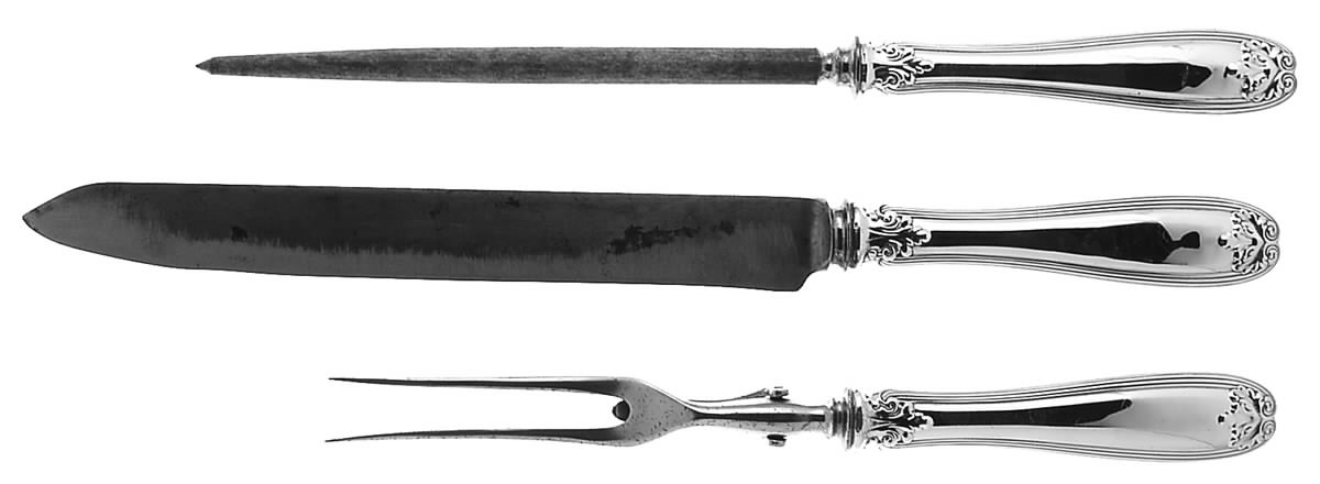 Colonial (Sterling, 1895) Large 3-Piece Roast Carving Set w/ Stainless Blade by Tiffany & CO SILVER-1