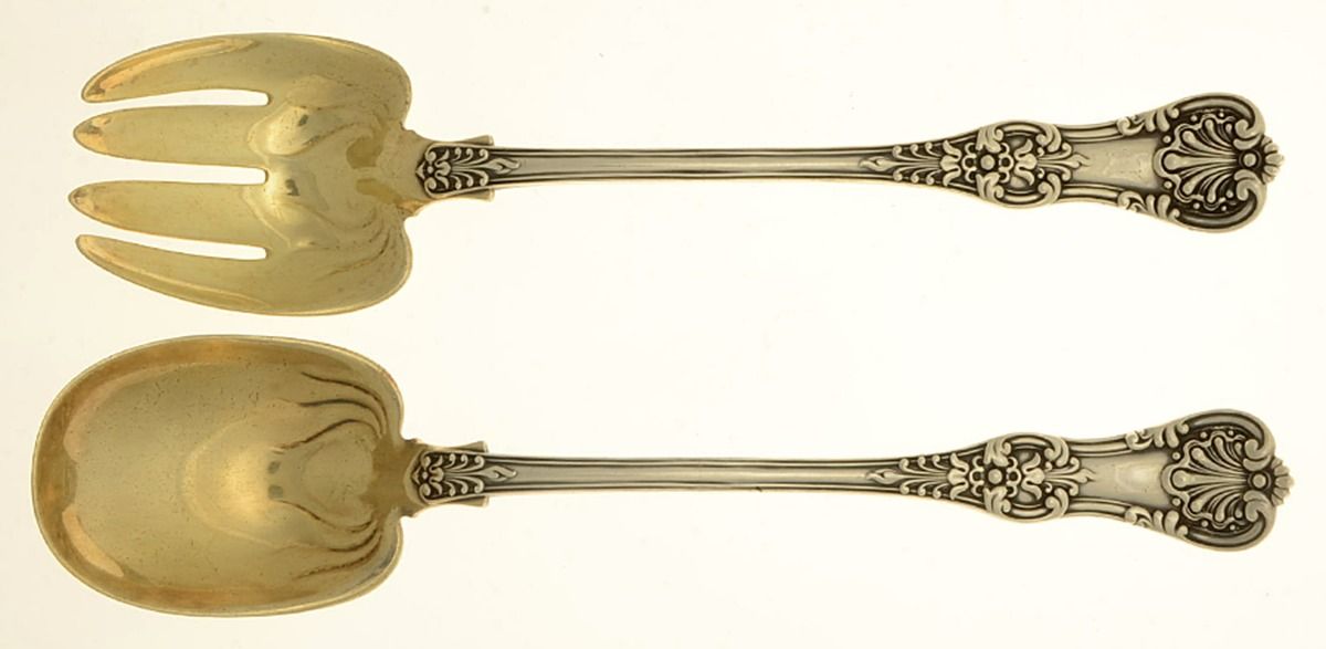 English King (Sterling, 1885, No Monograms) 2 Piece Solid Seafood Serving Set by Tiffany & CO SILVER-1