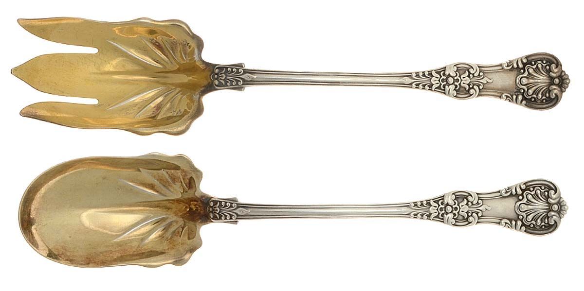 English King (Sterling, 1885, No Monograms) (2 Pc) Solid Salad Set by Tiffany & CO SILVER-1
