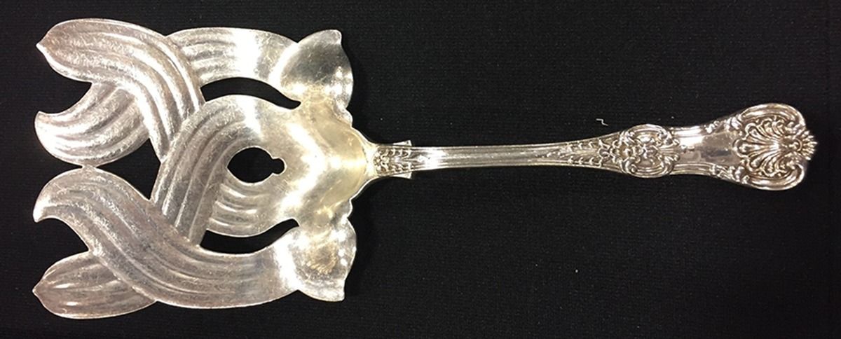 English King (Sterling, 1885, No Monograms) Large Solid Variant Cross TinesAsparagus Srvg Fork by Tiffany & CO SILVER-1