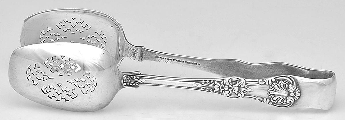 English King (Sterling, 1885, No Monograms) Large Ice Serving Tongs with Bowl Tips by Tiffany & CO SILVER-1