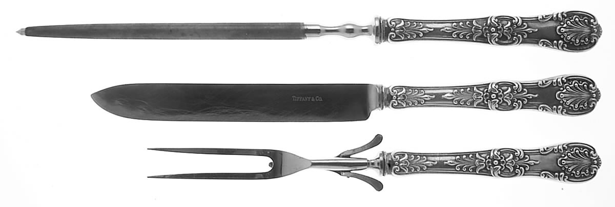 English King (Sterling, 1885, No Monograms) Large 3-Piece Roast Carving Set w/ Stainless Blade by Tiffany & CO SILVER-1