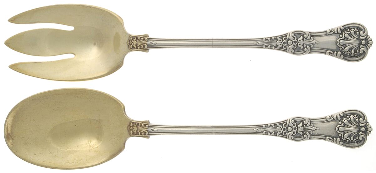 English King (Sterling, 1885, No Monograms) (2 Pc) Solid Salad Set by Tiffany & CO SILVER-1