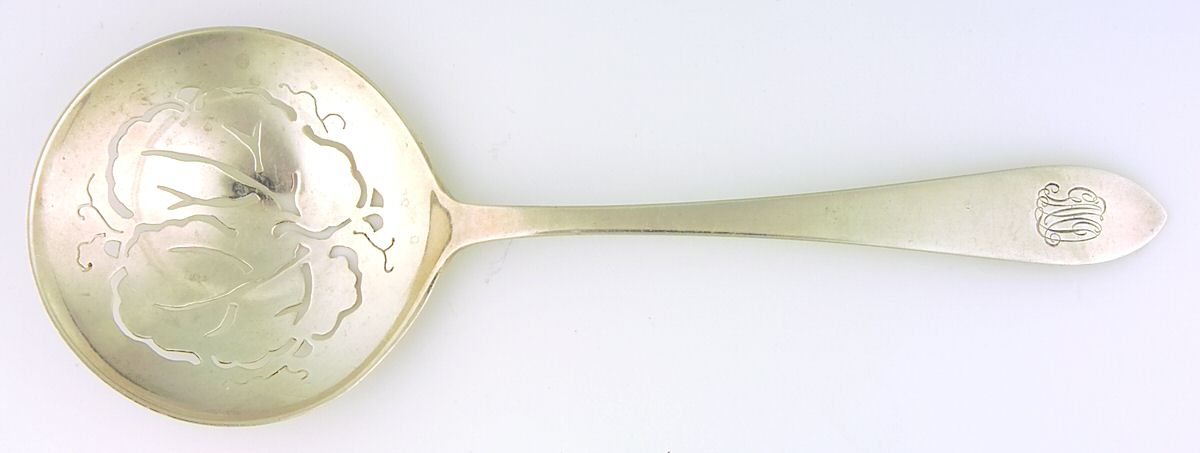 Faneuil (Sterling, 1910, M-C-T Stamps) Large Pierced Pea Serving Spoon by Tiffany & CO SILVER-1