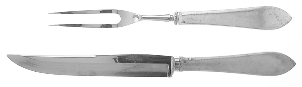 Faneuil (Sterling, 1910, M-C-T Stamps) Small Stainless Blade 2-Piece Steak Carving Set by Tiffany & CO SILVER-1