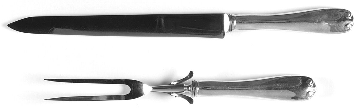 Flemish (Sterling, 1911, No Monograms) Large 2-Piece Roast Carving Set w/Stainless Blade by Tiffany & CO SILVER-1