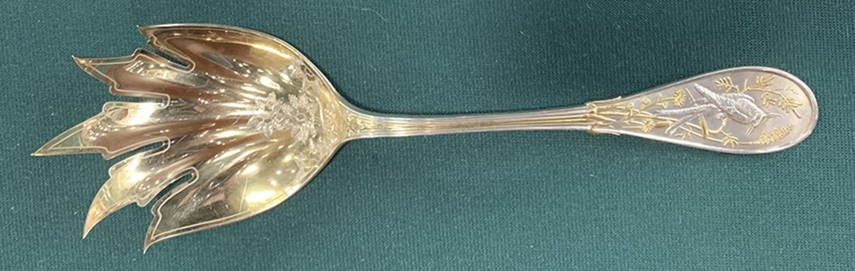 Japanese (Sterling, 1871, No Monograms) Macaroni Serving Fork Bright Cut by Tiffany & CO SILVER-1