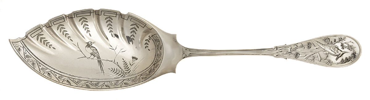Japanese (Sterling, 1871, No Monograms) Small Fish Serving Knife, Bright Cut Solid Piece by Tiffany & CO SILVER-1