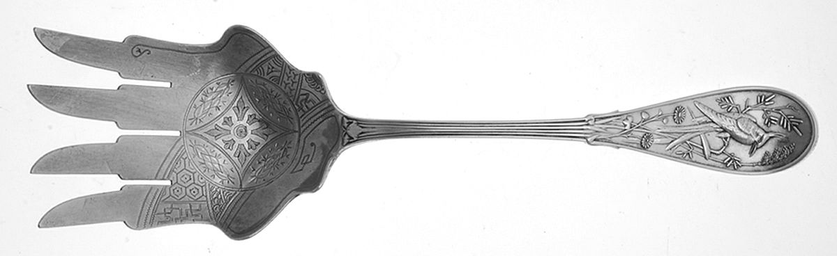 Japanese (Sterling, 1871, No Monograms) Large Solid Bright Fish Serving Fork by Tiffany & CO SILVER-1