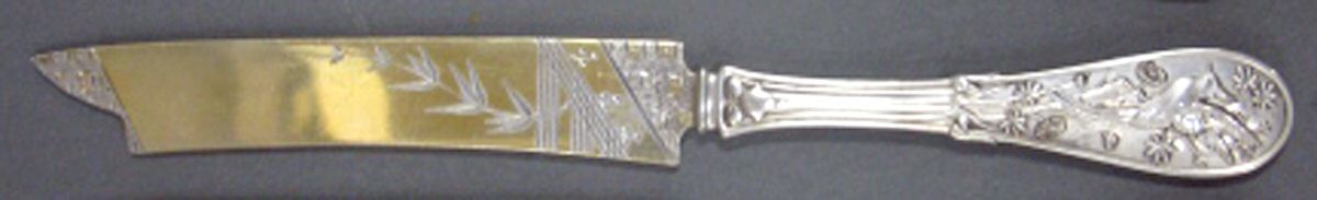 Japanese (Sterling, 1871, No Monograms) Bright Cut Solid Pickle Serving Knife by Tiffany & CO SILVER-1