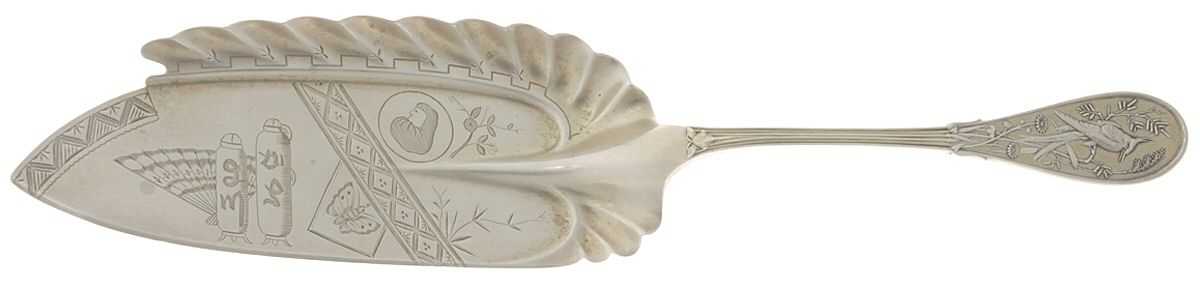 Japanese (Sterling, 1871, No Monograms) Large Solid Bright Cut Fish Serving Knife by Tiffany & CO SILVER-1