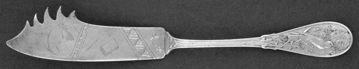 Japanese (Sterling, 1871, No Monograms) Cheese Serving Knife Bright Cut by Tiffany & CO SILVER-1