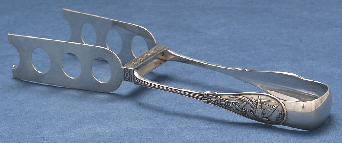Japanese (Sterling, 1871, No Monograms) Solid Yoked Asparagus Tongs by Tiffany & CO SILVER-1