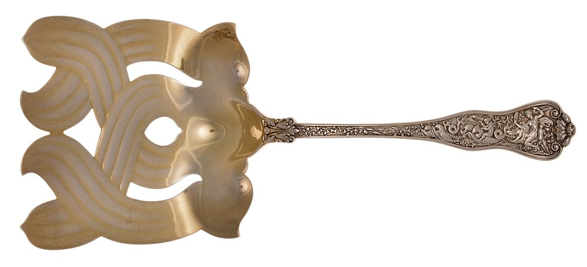Olympian (Sterling, 1878, No Monograms) Large Solid Variant Cross TinesAsparagus Srvg Fork by Tiffany & CO SILVER-1