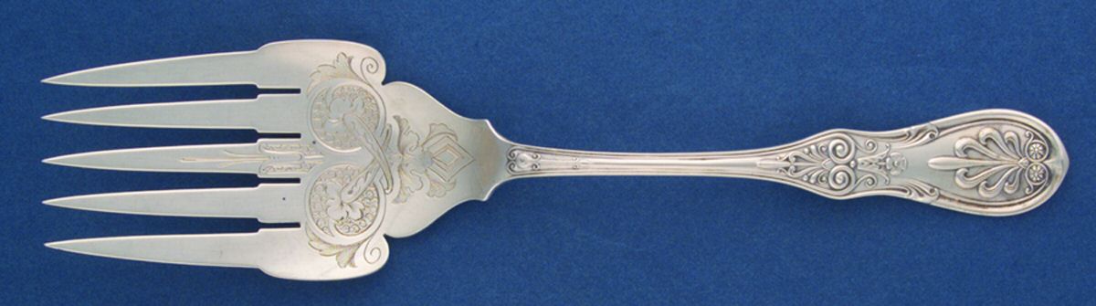 Saratoga (Sterling, 1870, No Monograms) Large Solid Bright Cut Fish Serving Fork by Tiffany & CO SILVER-1