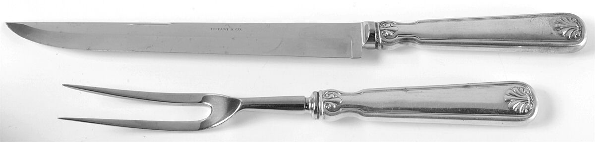 Shell & Thread (Sterling, 1905, No Monograms) Large 2-Piece Roast Carving Set w/Stainless Blade by Tiffany & CO SILVER-1