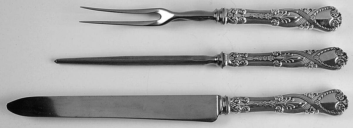 St. James (Sterling, 1898, No Monograms) Large 3-Piece Roast Carving Set w/ Stainless Blade by Tiffany & CO SILVER-1