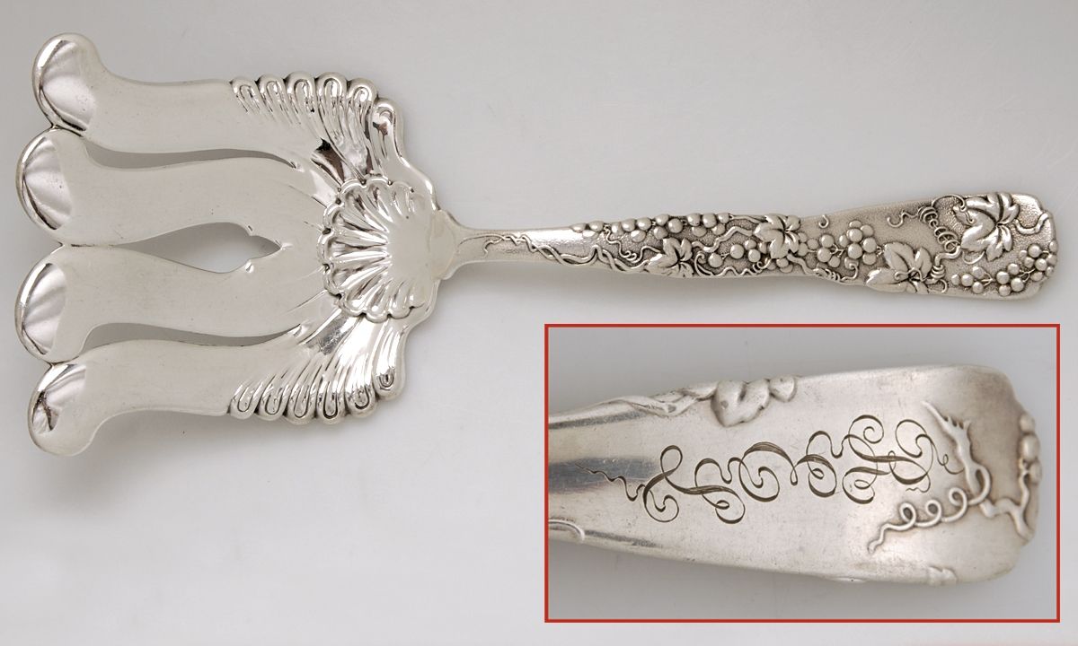 Vine-Multi Motif (Sterling, 1872) Large Solid Asparagus Serving Fork by Tiffany & CO SILVER-1