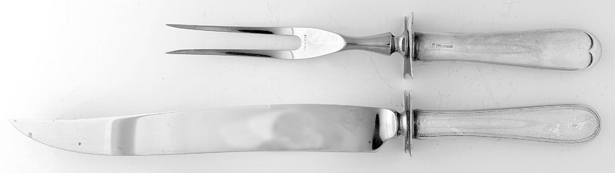 Feather Edge (Sterling, 1938, Large 2-Piece Roast Carving Set w/ Stainless Blade by Tuttle-1
