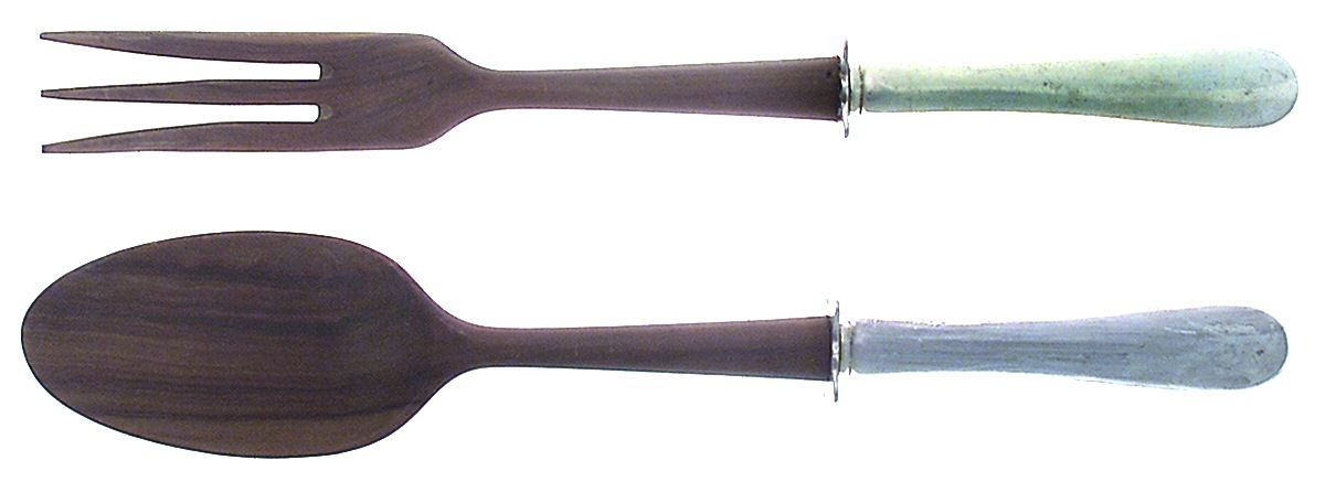 Hannah Hull (Sterling, 1927-1974) 2 Piece Wooden Bowl Salad Set by Tuttle-1