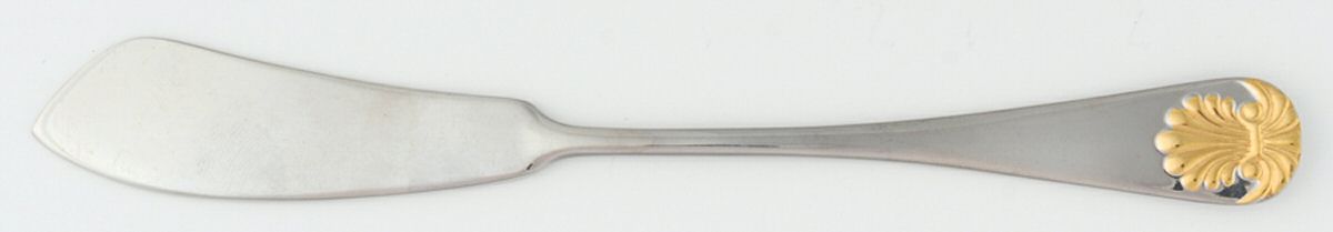 Antique Shell (Stainless, Gold Accent) Flat Handle Master Butter Knife by Towle Silver-1