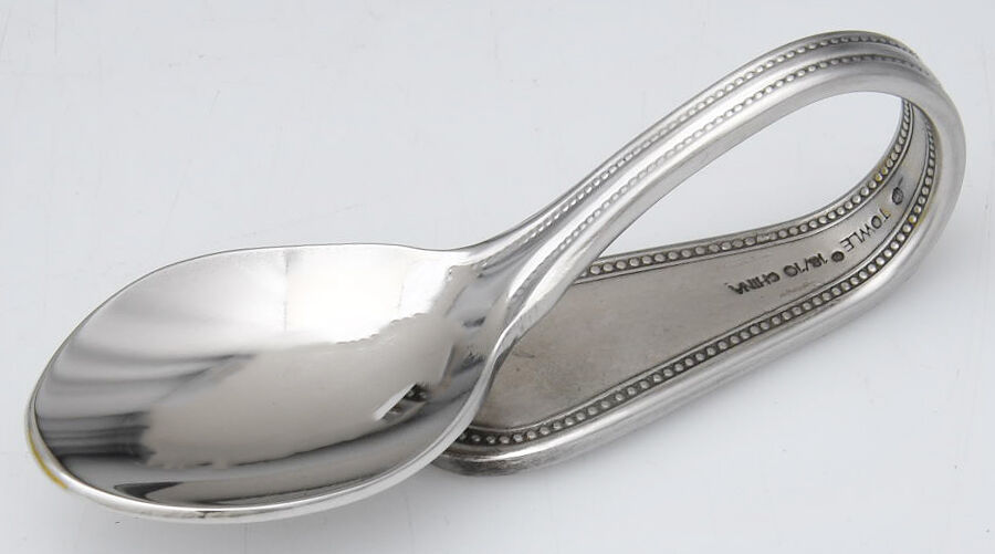 Beaded Antique (Stainless-Cutlery) Baby Spoon with Curved Handle HC by Towle Silver-1