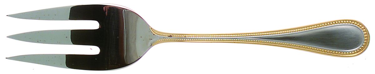 Beaded Antique Gold(Stainless, Gold Accent, Gls) Large Solid Cold Meat Serving Fork by Towle Silver-1