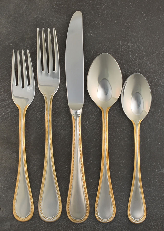 Beaded Antique Gold (Stainless, Gold Accent, Satn) 5 Piece Place Setting by Towle Silver-1