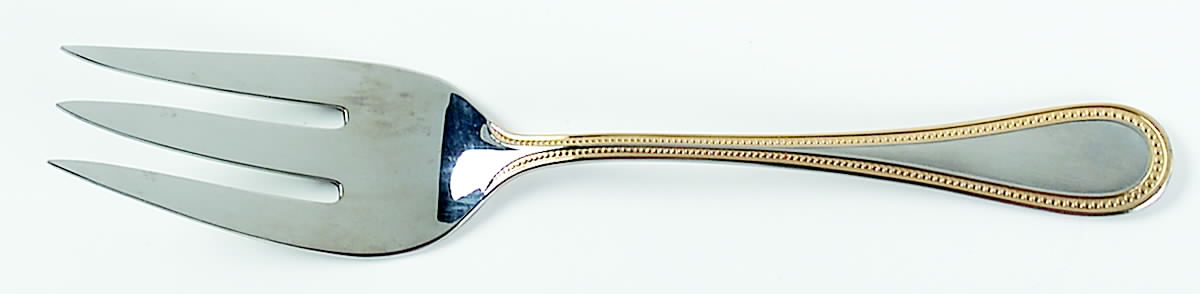 Beaded Antique Gold (Stainless, Gold Accent, Satn) Large Solid Cold Meat Serving Fork by Towle Silver-1