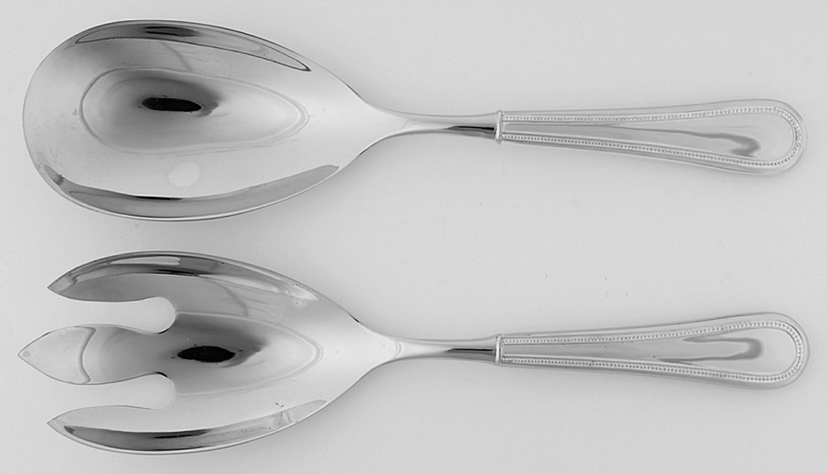 Beaded Antique (Silverplate, 1977) 2-Piece Salad Set with Silverplate Bowl by Towle Silver-1