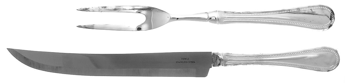 Beaded Antique (Silverplate, 1977) Large 2-Piece Roast Carving Set w/Stainless Blade by Towle Silver-1