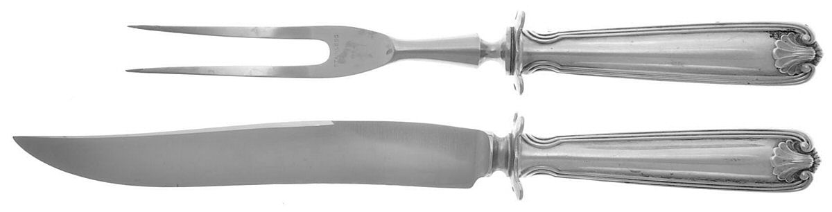Benjamin Franklin (Sterling, 1904, T-Lion, No Mono) Small Stainless Blade 2-Piece Steak Carving Set by Towle Silver-1