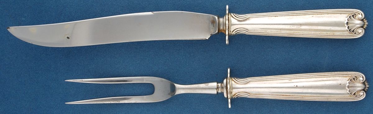 Benjamin Franklin (Sterling, 1904, T-Lion, No Mono) 2 Piece Small Carving Set W/ Sterling Guard by Towle Silver-1