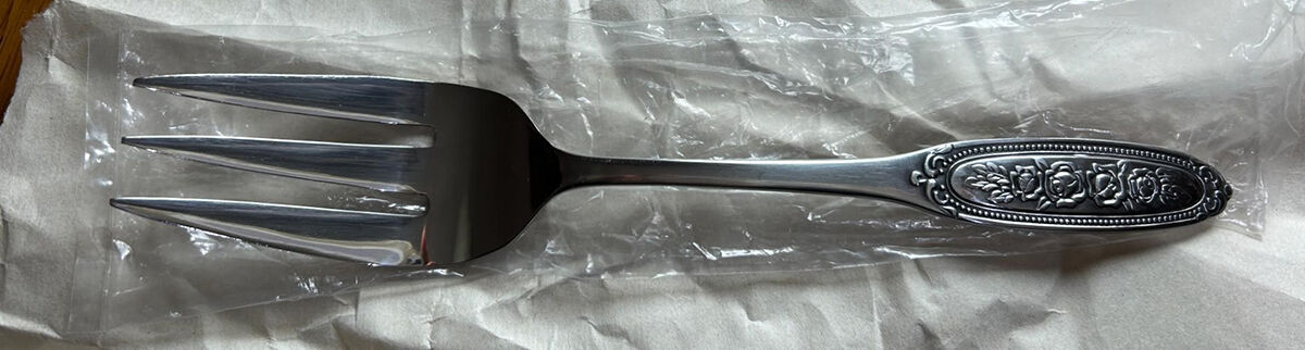 Beaded Rose (Stainless) Medium Solid Cold Meat Serving Fork by Towle Silver-1