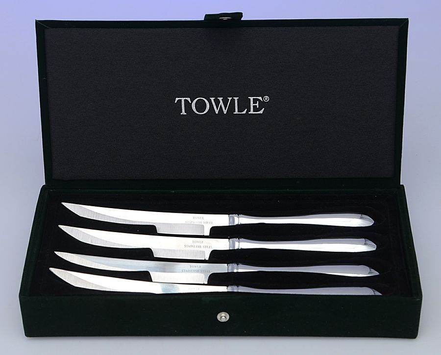 Boston Antique (Stainless, Glossy) Individual Steak Knife Hlw Hdl Serrate Blade - Set of 4 by Towle Silver-1